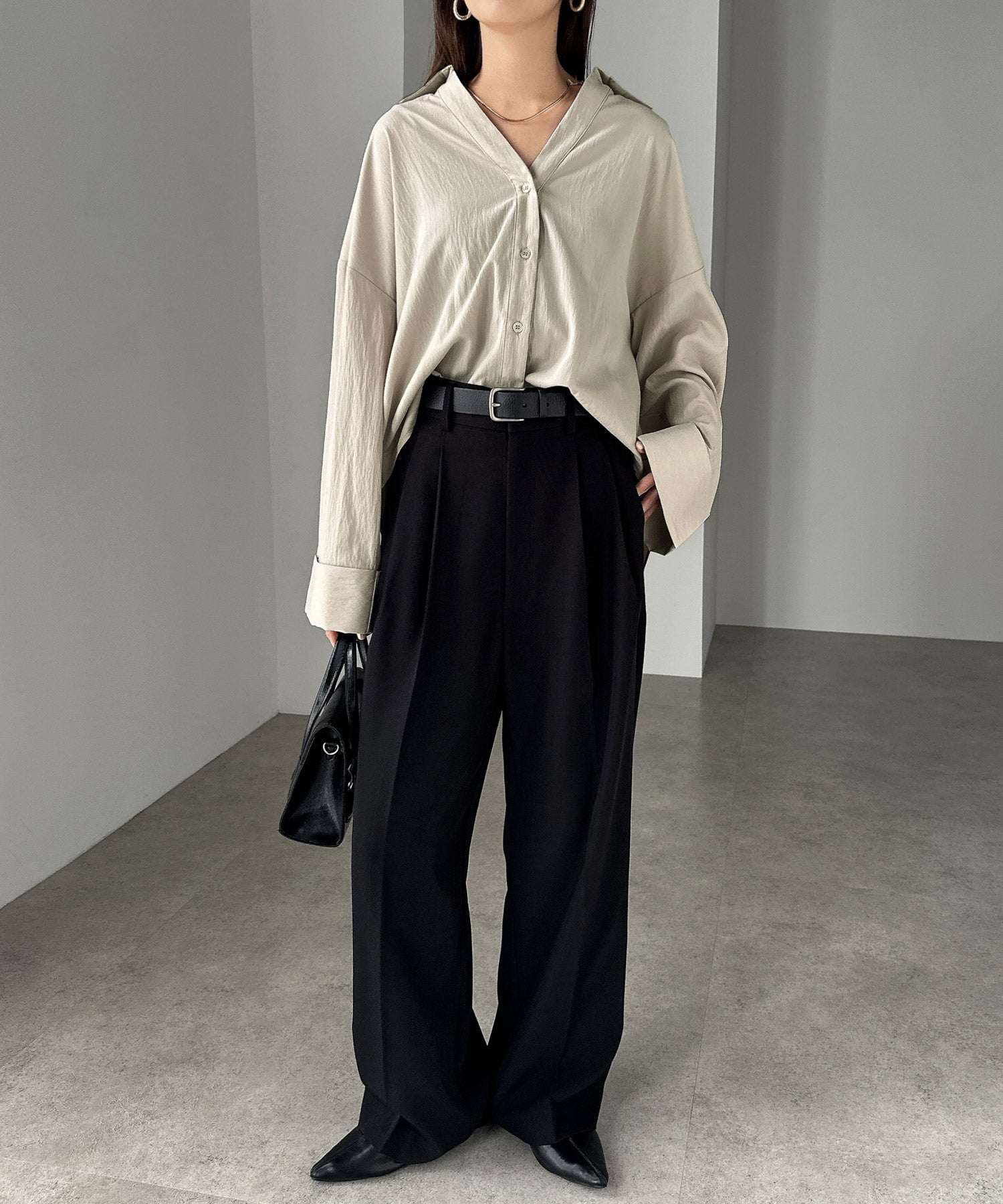 アンドミー andme ボリューム袖 スキッパー シャツ ブラウス