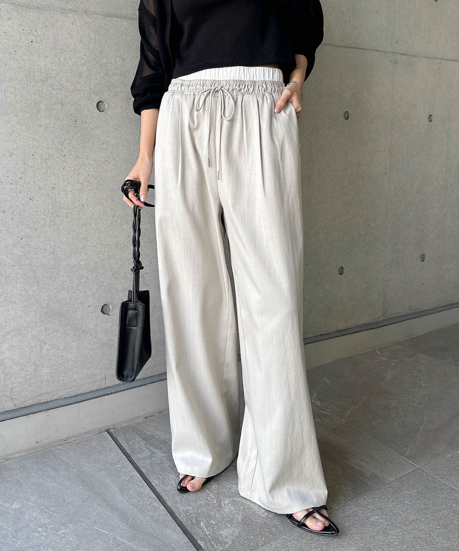 アンドミー andme ダブルウエスト イージー ワイド パンツ