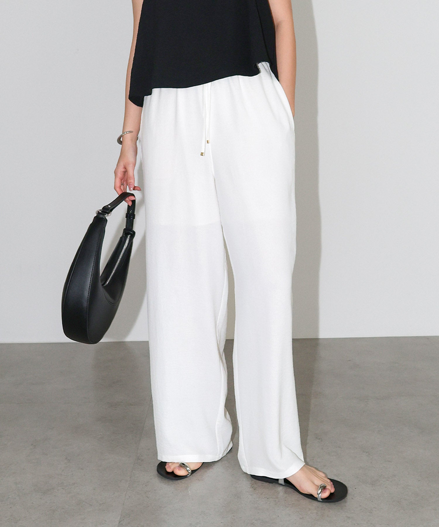 アンドミー andme 接触冷感 イージー ワイド パンツ (オフホワイト) オフホワイト