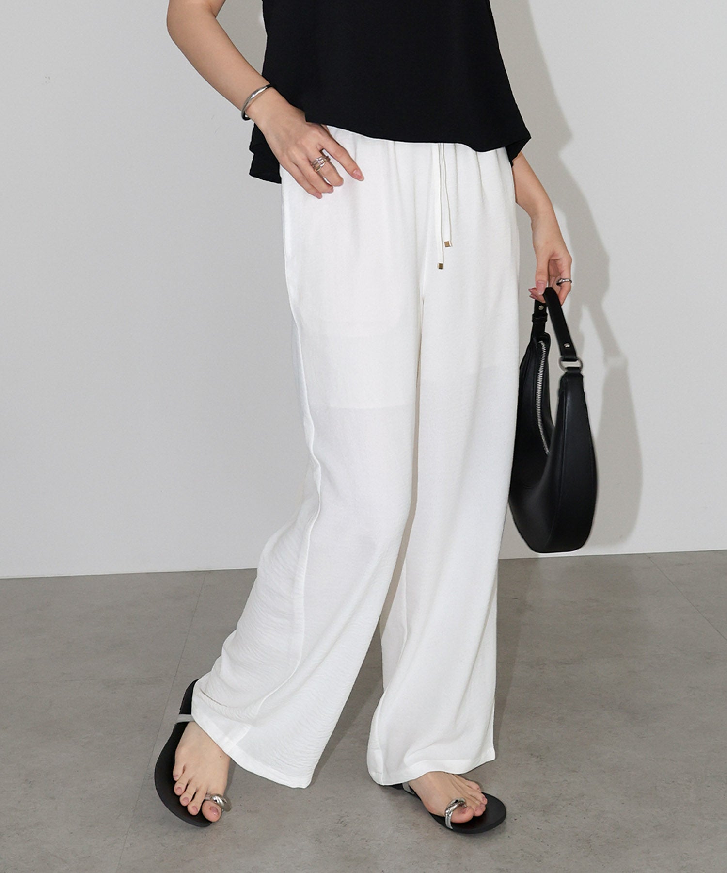 アンドミー andme 接触冷感 イージー ワイド パンツ (オフホワイト) オフホワイト