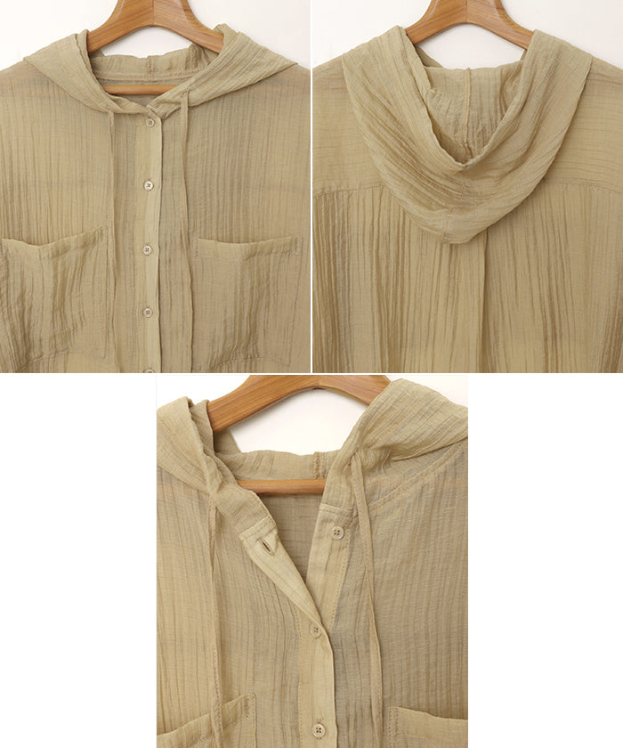 アンドミー andme オーバーサイズ 長袖 フーディ シアー シャツ ブラウス (ベージュ) ベージュ