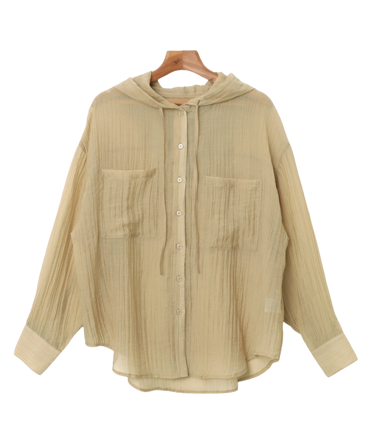 アンドミー andme オーバーサイズ 長袖 フーディ シアー シャツ ブラウス (ベージュ) ベージュ