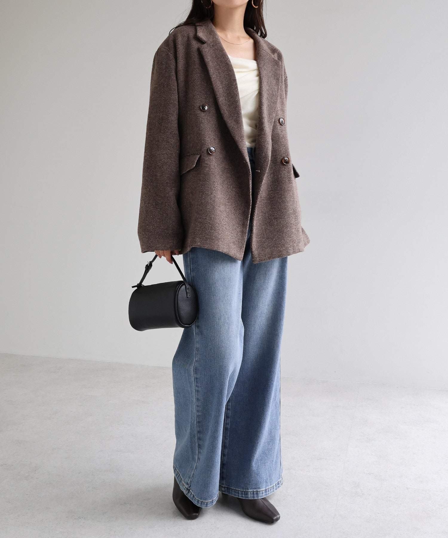 アンドミー andme セミフレア デニム パンツ (ブルー) ブルー