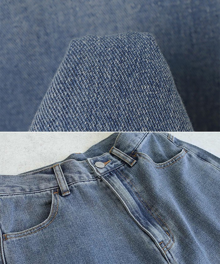 アンドミー andme セミフレア デニム パンツ (ブルー) ブルー