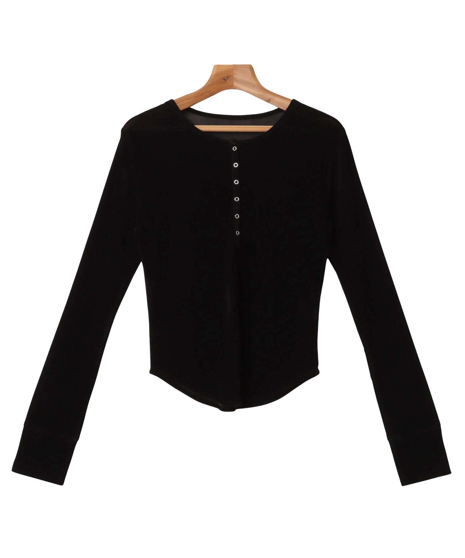 アンドミー andme ベロア チュール ヘンリーネック 長袖 トップス (ブラック) ブラック