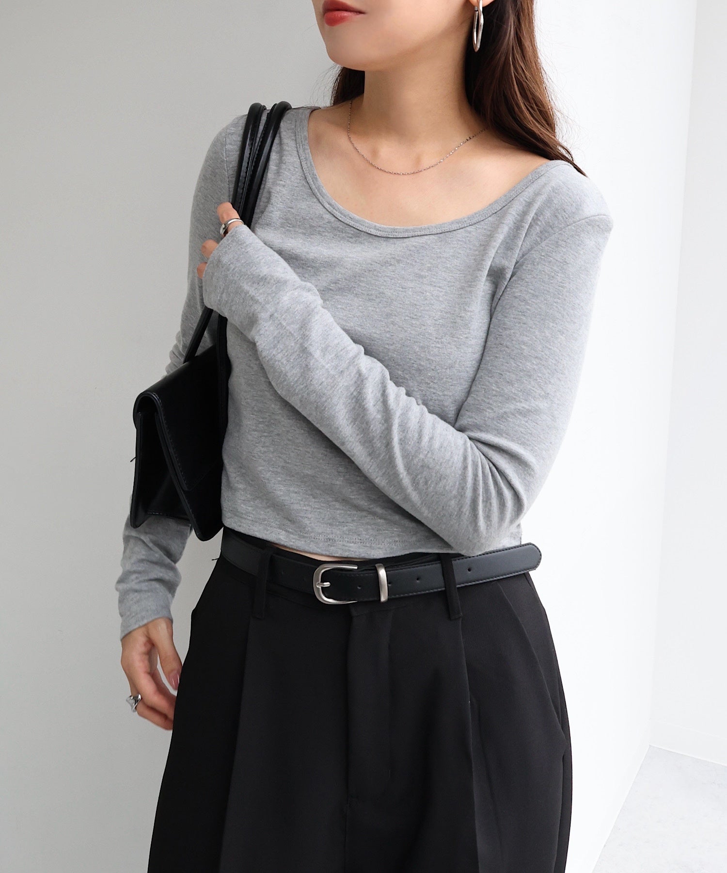 アンドミー andme ショート丈 2way 長袖 Tシャツ (杢グレー) 杢グレー