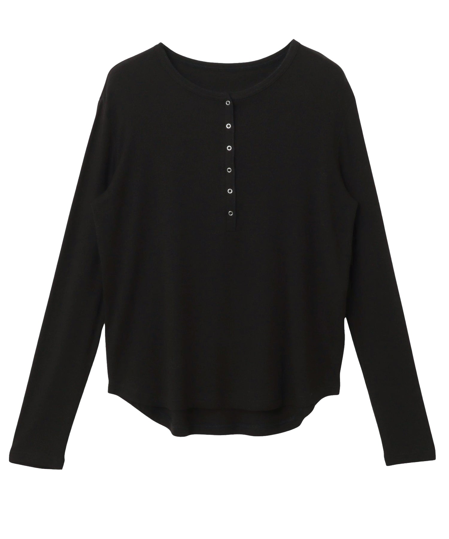 アンドミー andme テレコリブ ヘンリーネック 長袖 Tシャツ (ブラック) ブラック