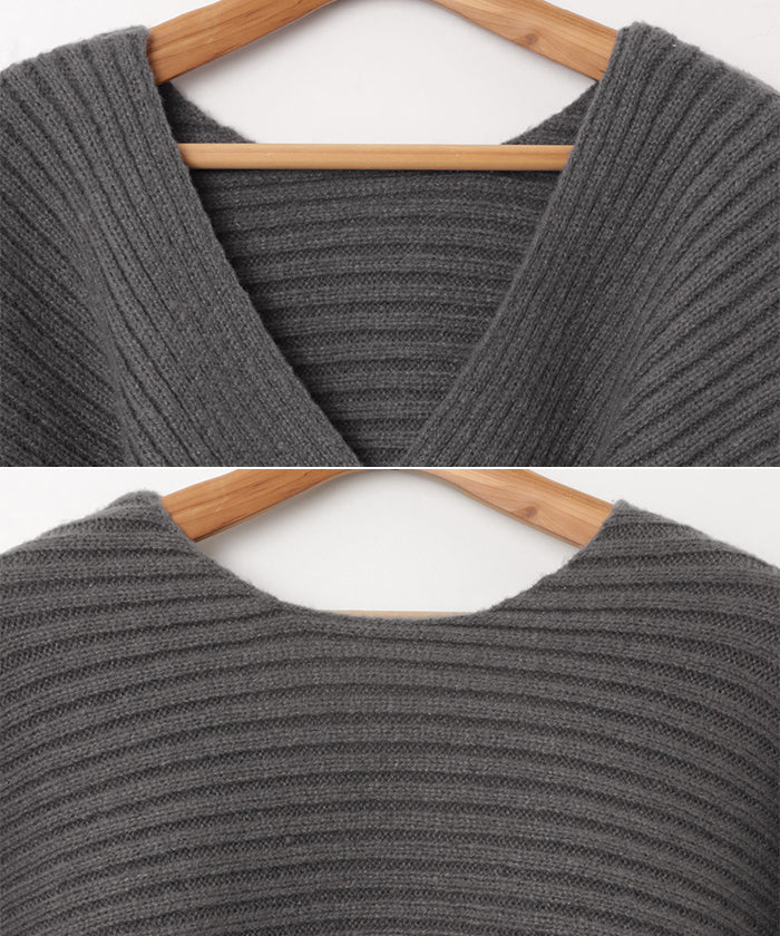 アンドミー andme クロスデザイン 2way リブ ニット トップス (グレージュ) グレージュ