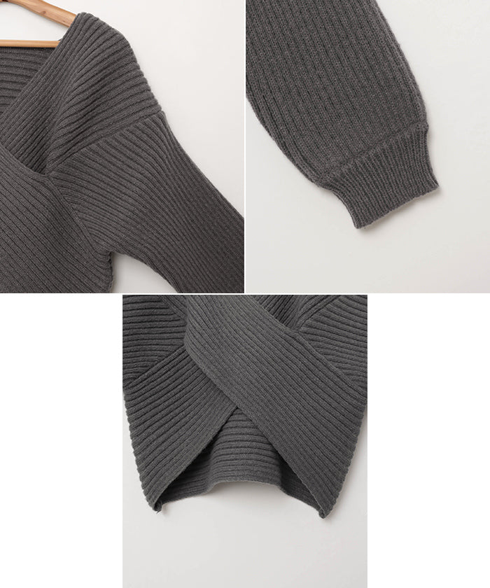 アンドミー andme クロスデザイン 2way リブ ニット トップス (グレージュ) グレージュ