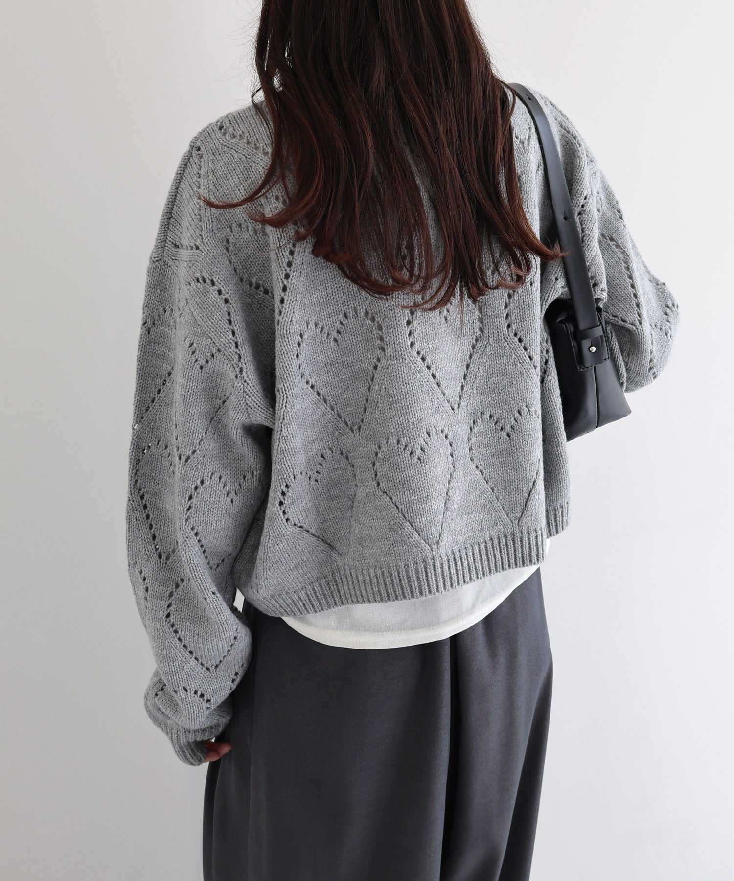 アンドミー andme ショート丈 ハート アイレット ニット トップス (杢グレー) 杢グレー