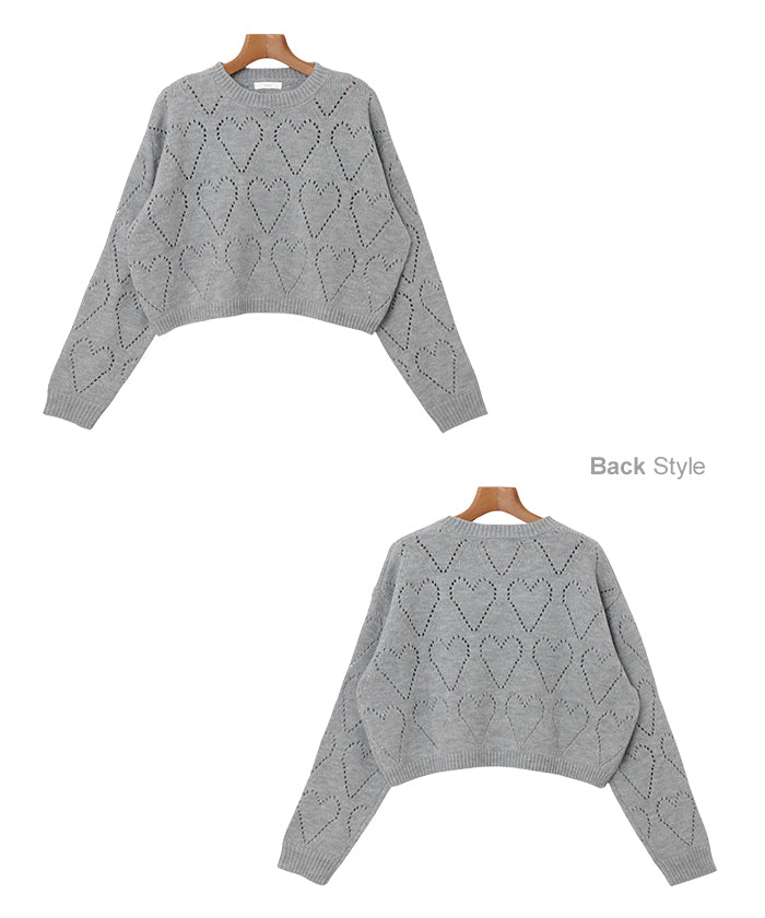 アンドミー andme ショート丈 ハート アイレット ニット トップス (杢グレー) 杢グレー