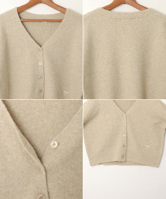 アンドミー andme 同色 ストール付き リボン 刺繍 ニット カーディガン (ベージュ) ベージュ