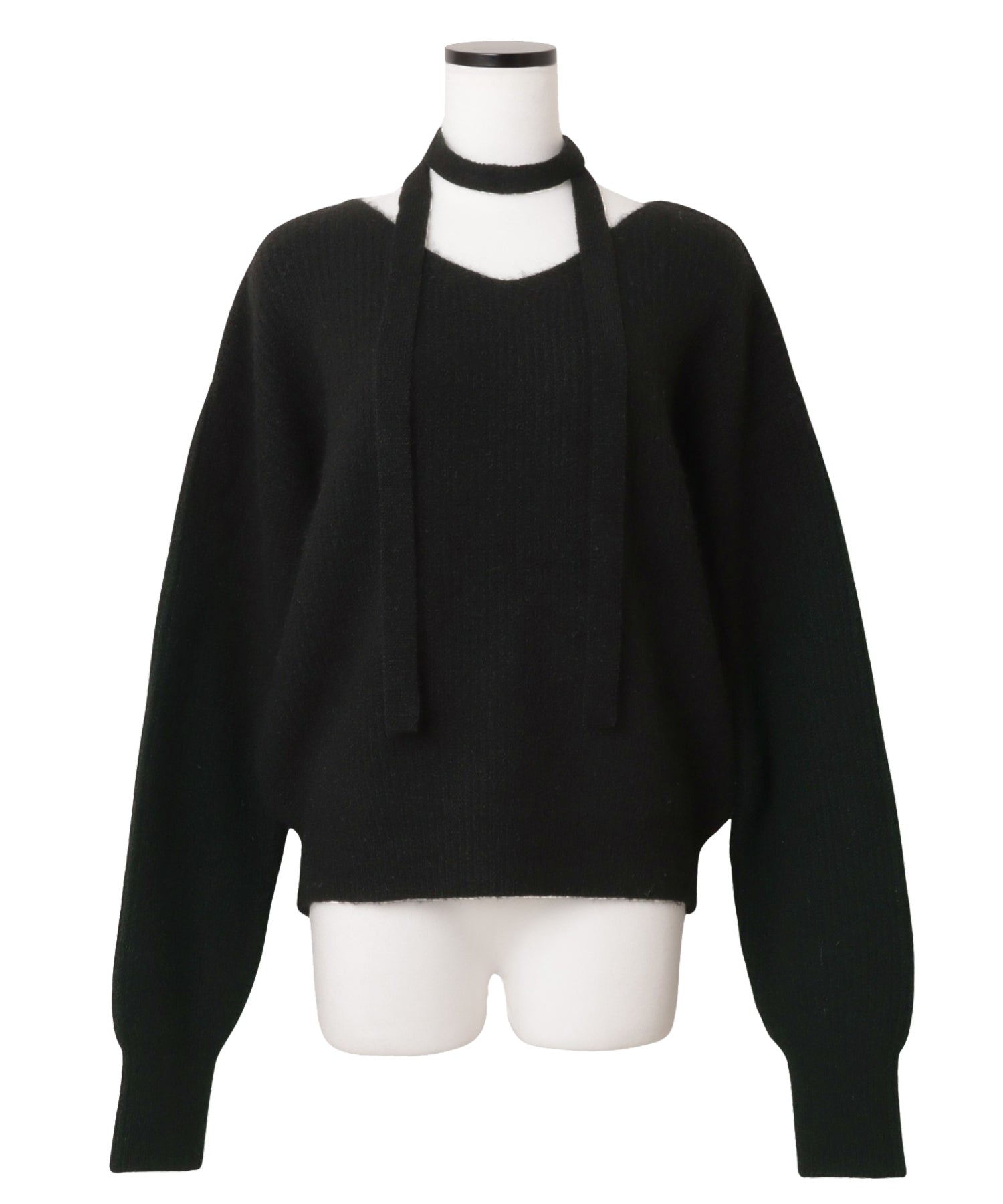 アンドミー andme 同色 マフラー付き ニット トップス (ブラック) ブラック