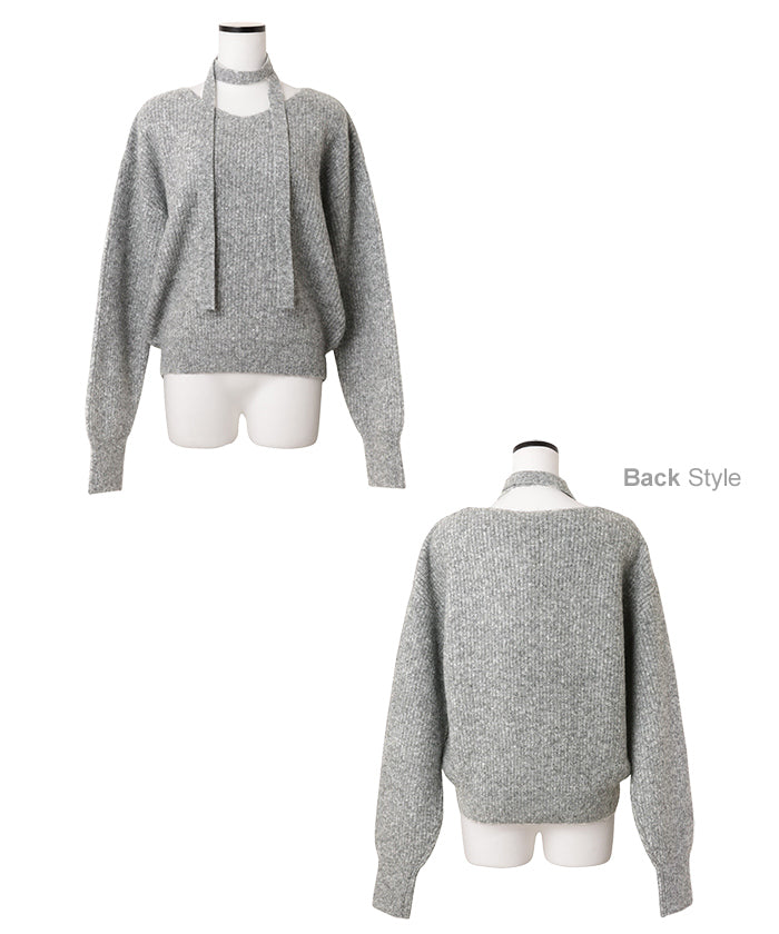 アンドミー andme 同色 マフラー付き ニット トップス (ブラック) ブラック