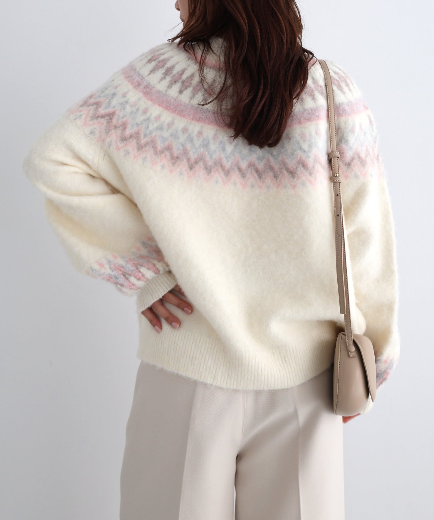 アンドミー andme ノルディック柄 長袖 ニット トップス (オフホワイト) オフホワイト