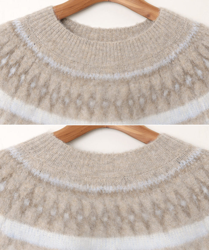 アンドミー andme ノルディック柄 長袖 ニット トップス (オフホワイト) オフホワイト