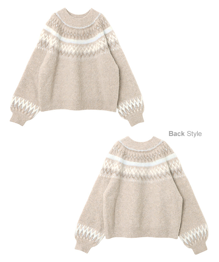 アンドミー andme ノルディック柄 長袖 ニット トップス (オフホワイト) オフホワイト