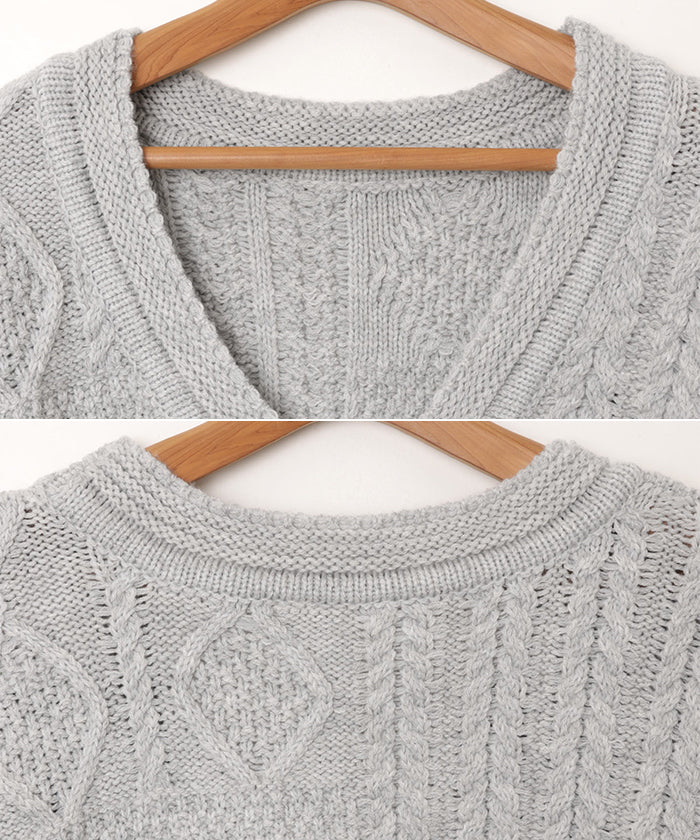 アンドミー andme ケーブル編み オーバーサイズ ニット トップス (グレー) グレー
