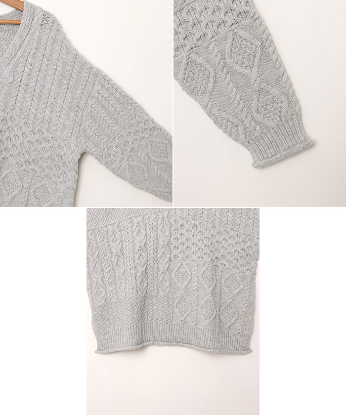 アンドミー andme ケーブル編み オーバーサイズ ニット トップス (グレー) グレー