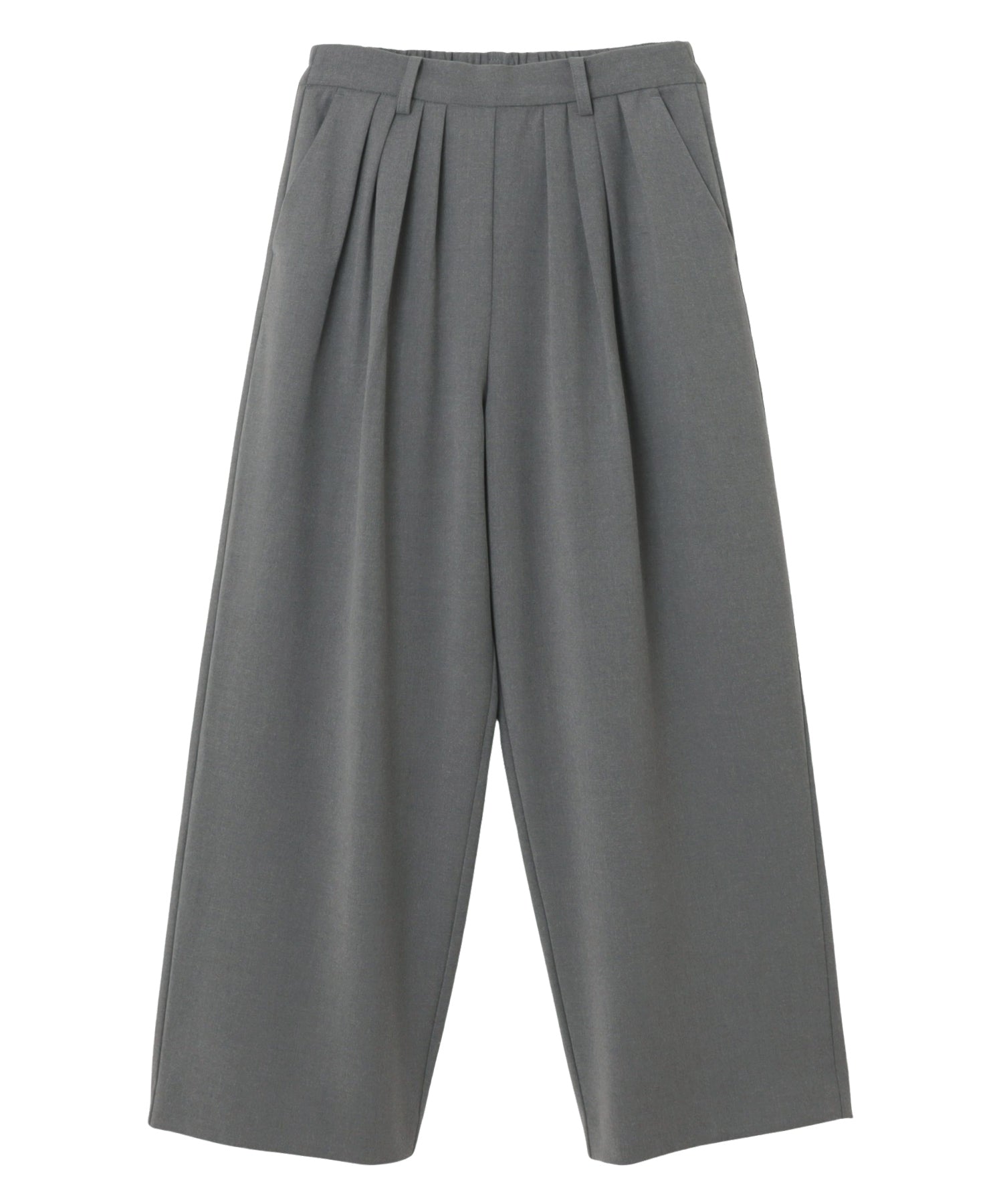 アンドミー andme ウール混 タック ワイド パンツ (グレー) グレー