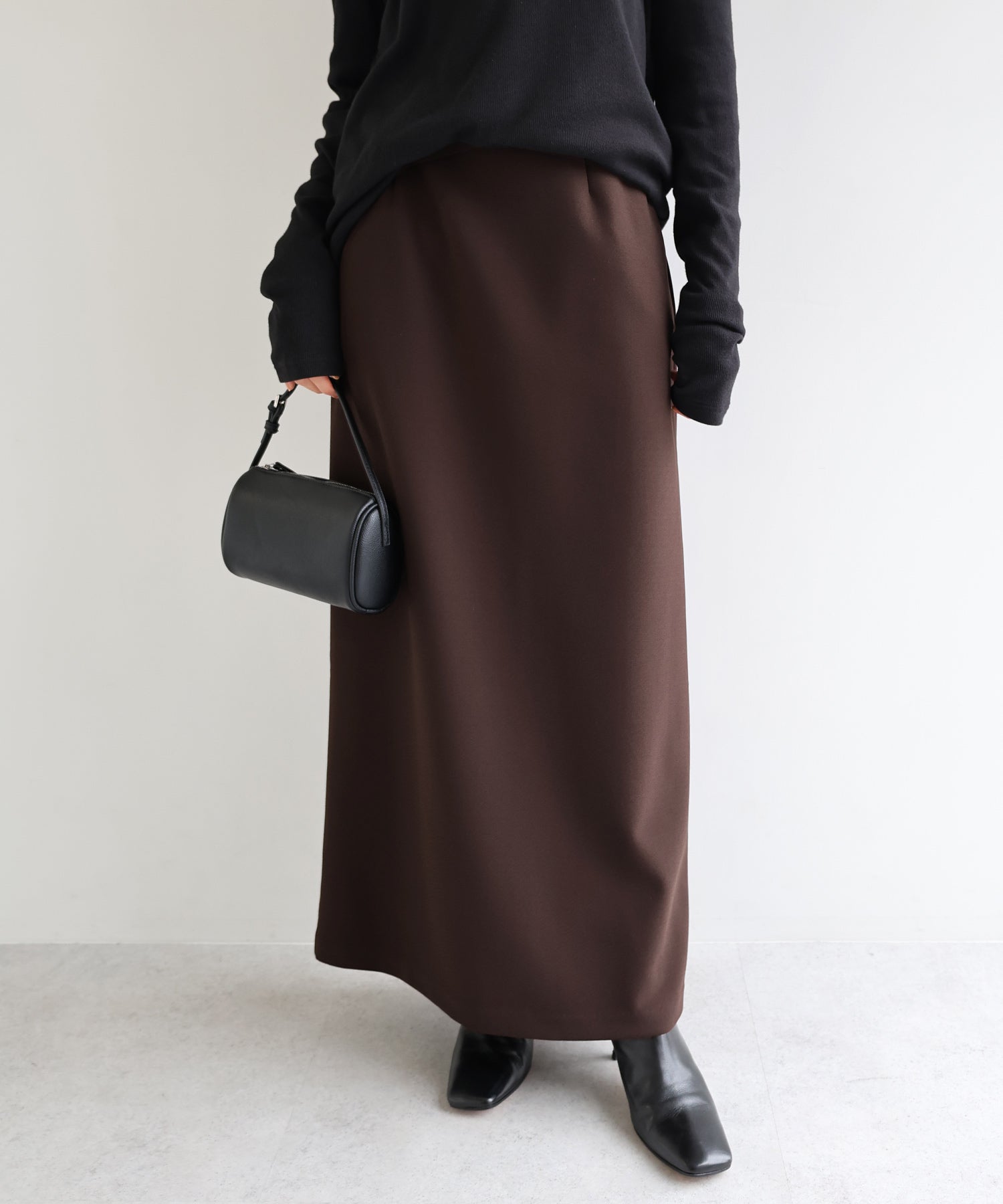 アンドミー andme 裏起毛 ポンチ ストレート スカート evernavy エバーネイビー (ブラウン) ブラウン