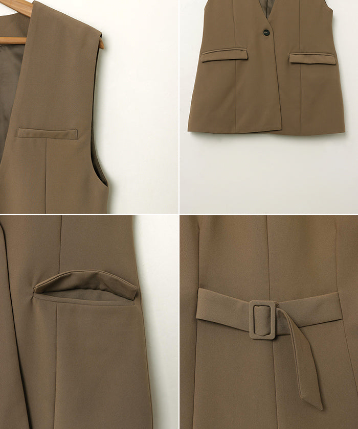 アンドミー andme ノーカラー ツイル ジャケット ベスト Freesia フリージア (モカブラウン) モカブラウン