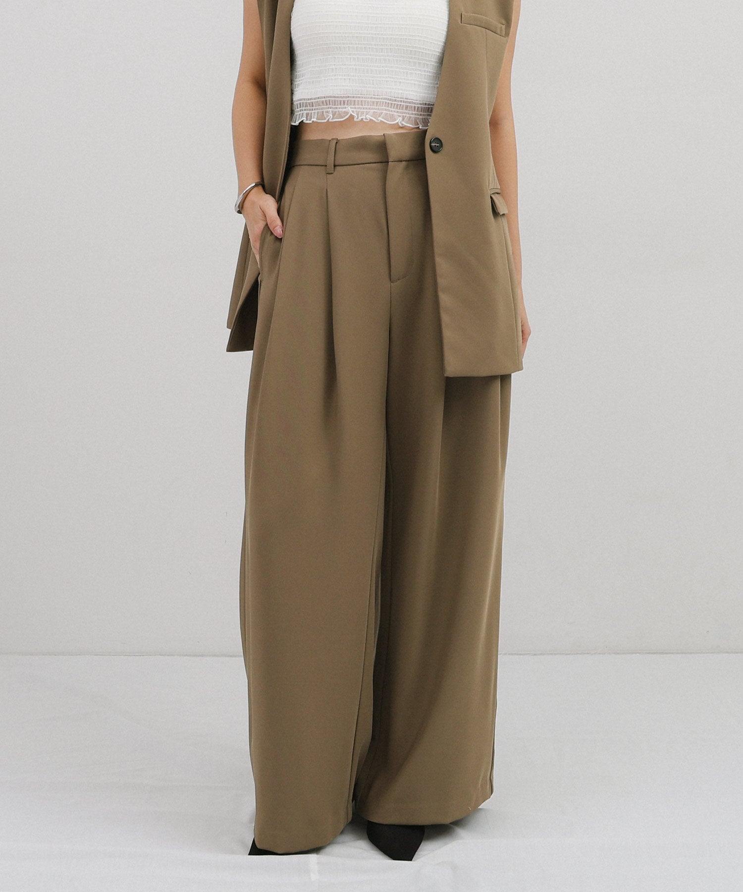 アンドミー andme 2タック ツイル ワイド パンツ Freesia フリージア (モカブラウン) モカブラウン