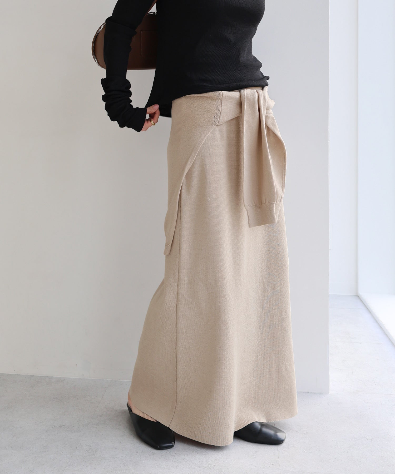 アンドミー andme フェイク レイヤード ニット スカート (ライトベージュ) ライトベージュ