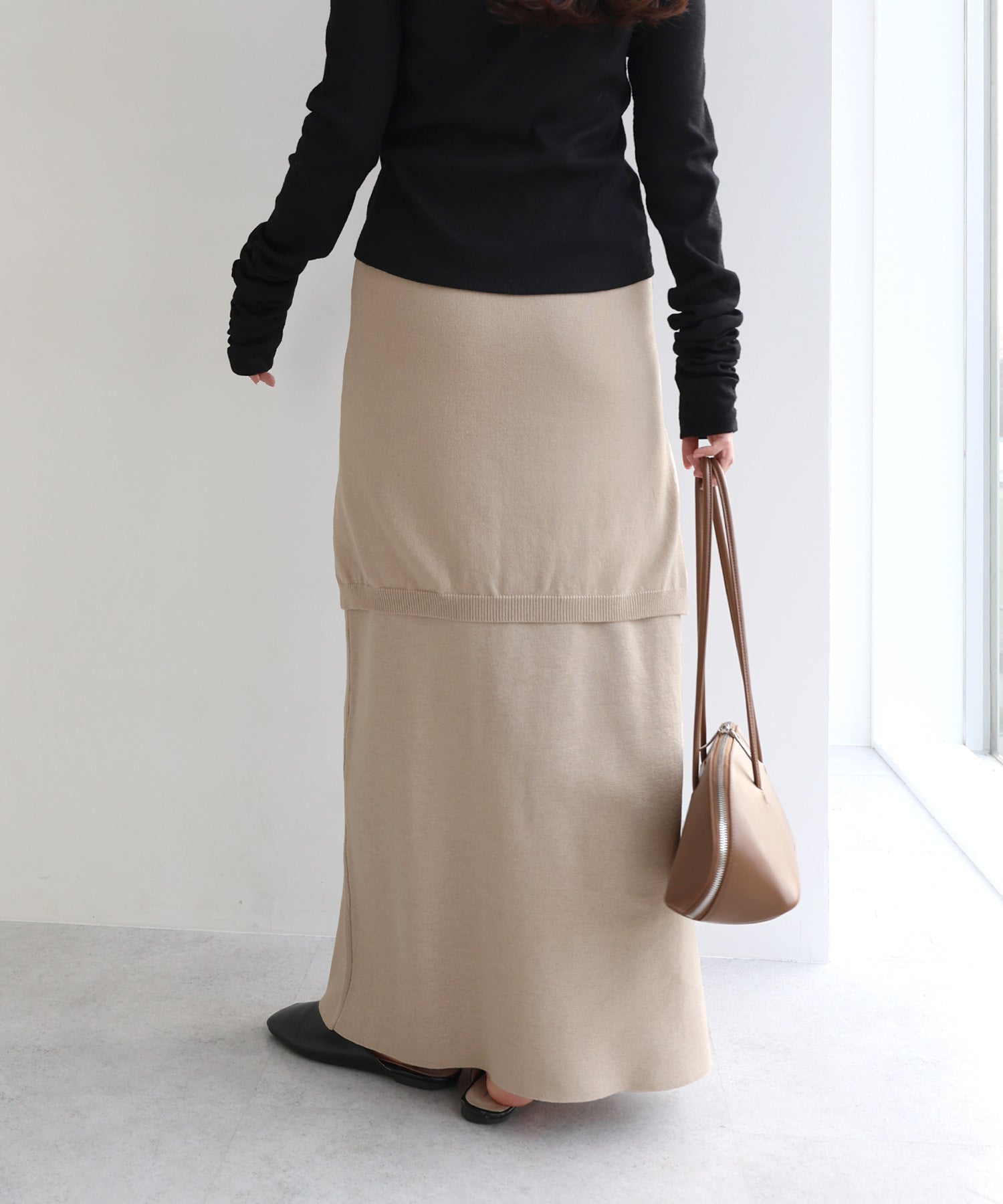 アンドミー andme フェイク レイヤード ニット スカート (ライトベージュ) ライトベージュ