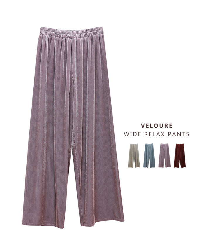 アンドミー andme カットベロアワイドパンツ ウエストゴム