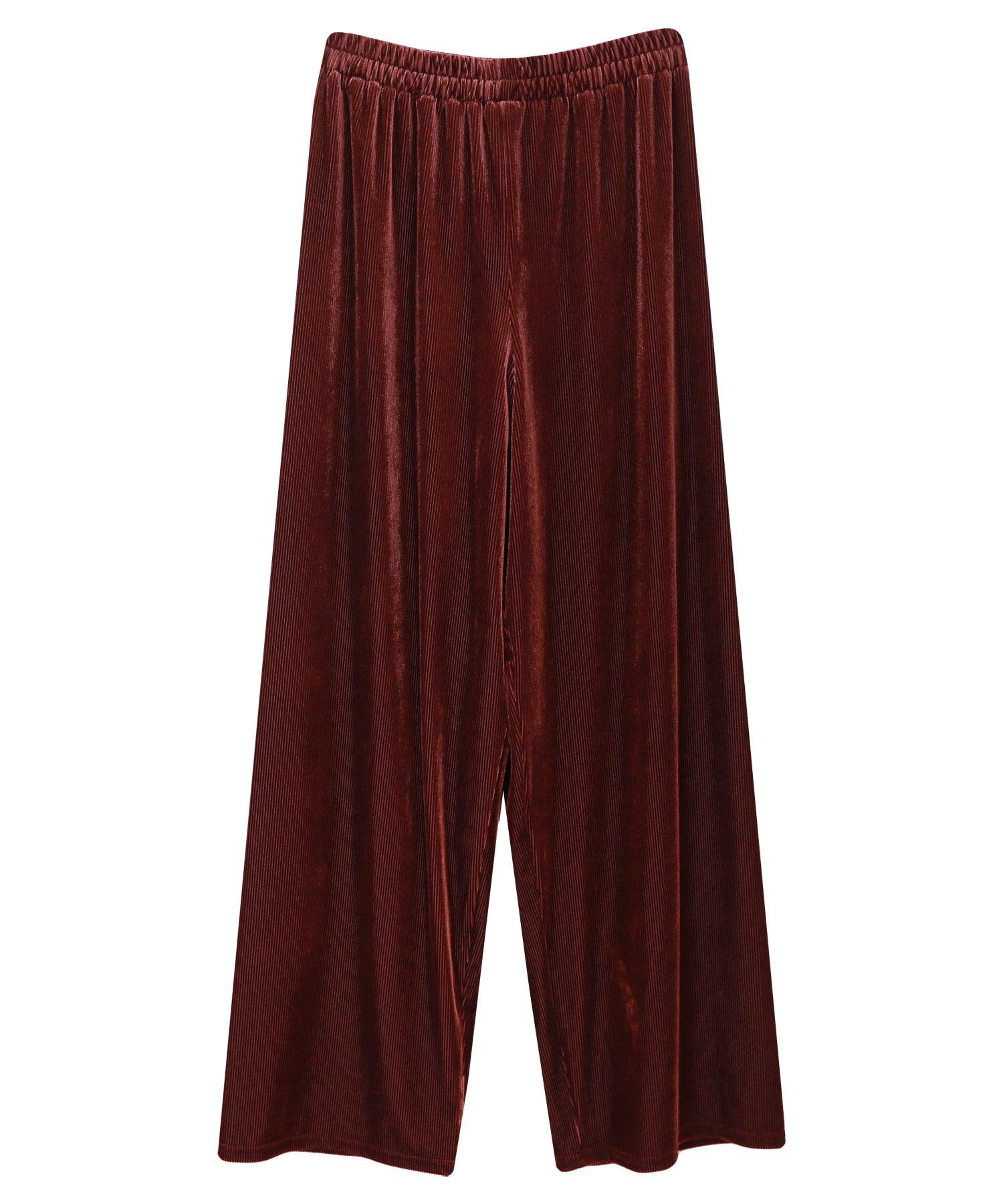 アンドミー andme カットベロアワイドパンツ ウエストゴム