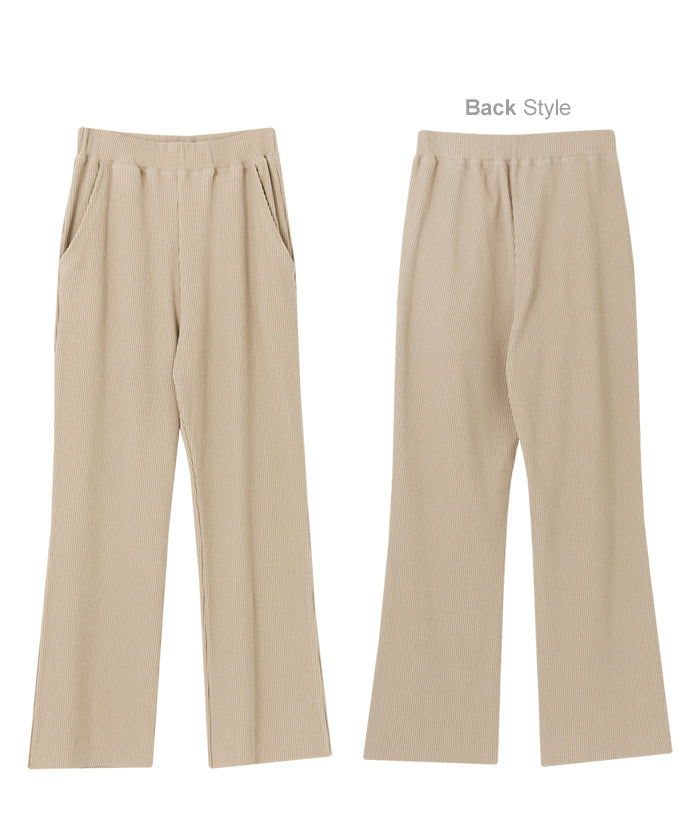 アンドミー andme カットリブセミフレアパンツ ウエストゴム