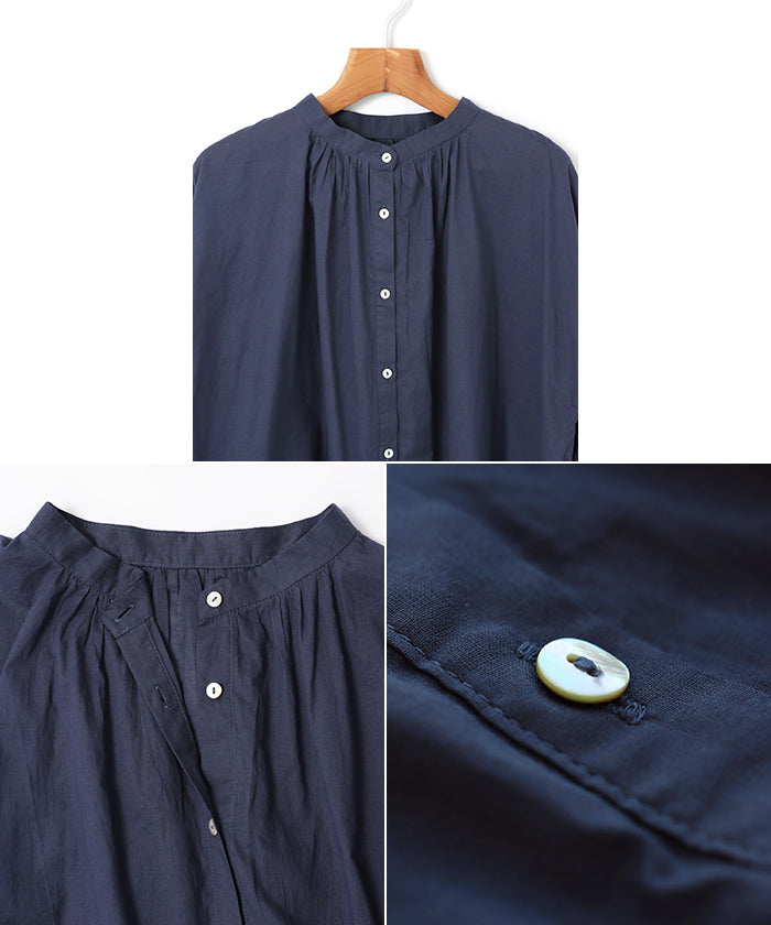 アンドミー andme 薄手コットン長袖バンドカラーシャツブラウス トップス