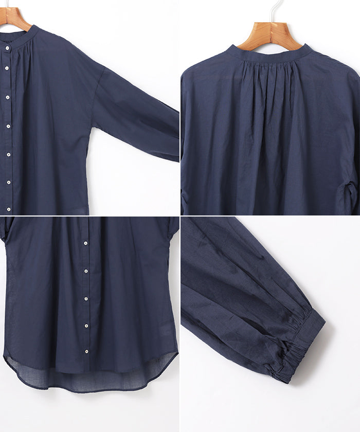 アンドミー andme 薄手コットン長袖バンドカラーシャツブラウス トップス