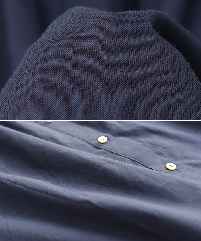 アンドミー andme 薄手コットン長袖バンドカラーシャツブラウス トップス