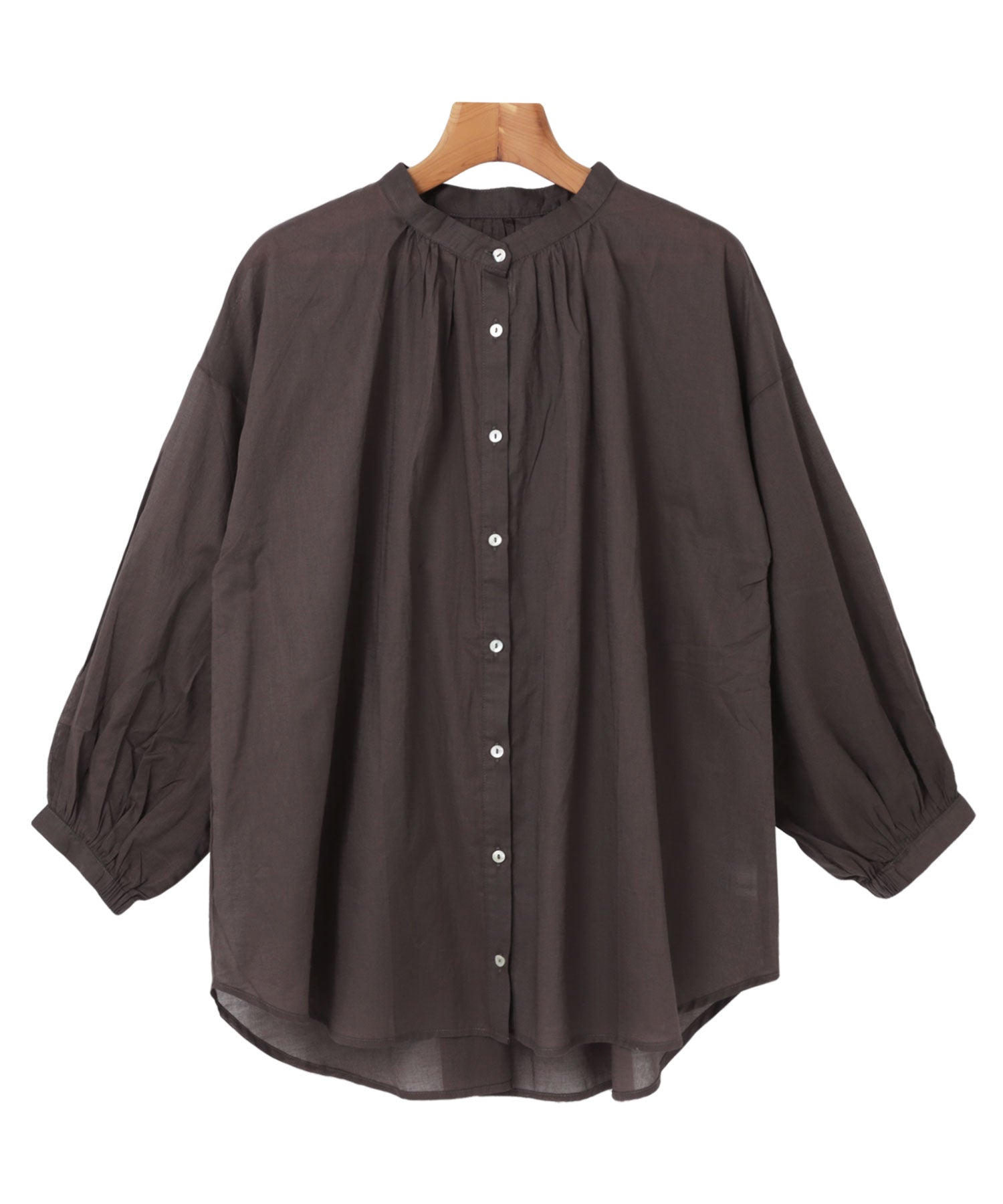 アンドミー andme 薄手コットン長袖バンドカラーシャツブラウス トップス