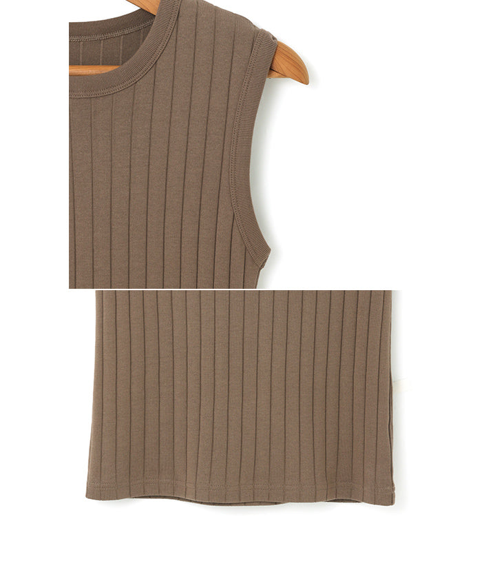 アンドミー andme コットンフライスワイドリブノースリーブトップス タンクトップ