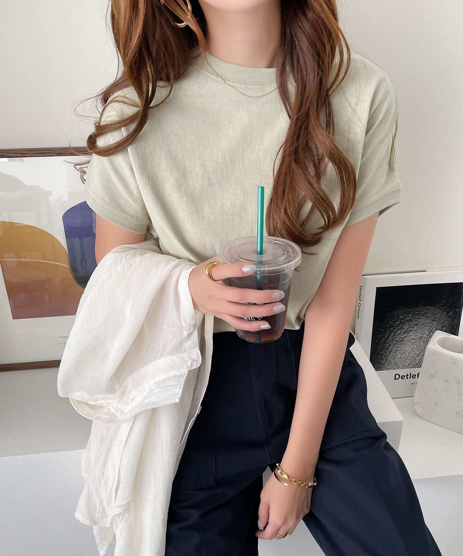 アンドミー andme USAコットン汗染み防止フレンチスリーブTシャツ トップス (グリーン) グリーン