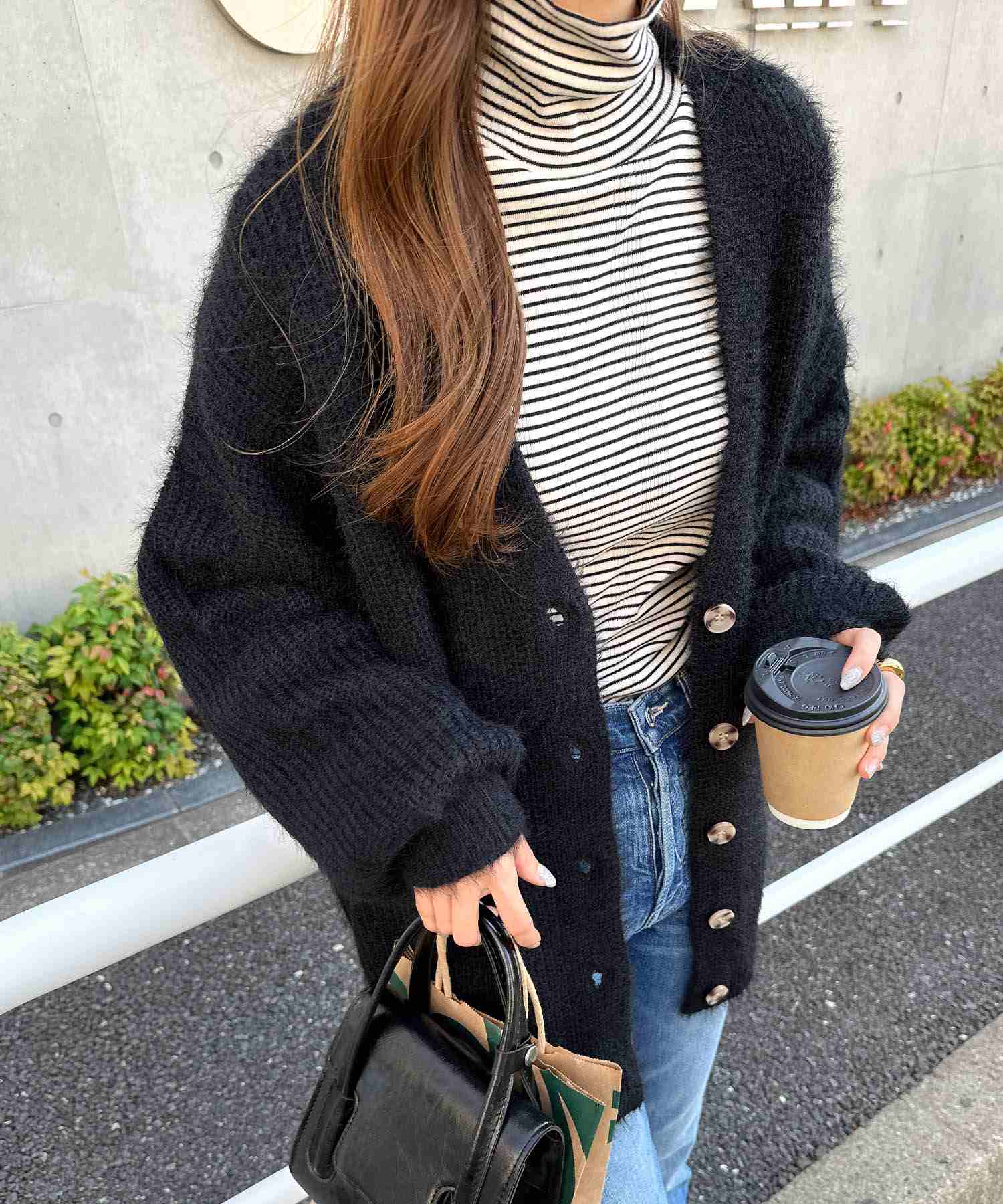 アンドミー andme フェザーヤーン片畦編み長袖ニットカーディガン トップス