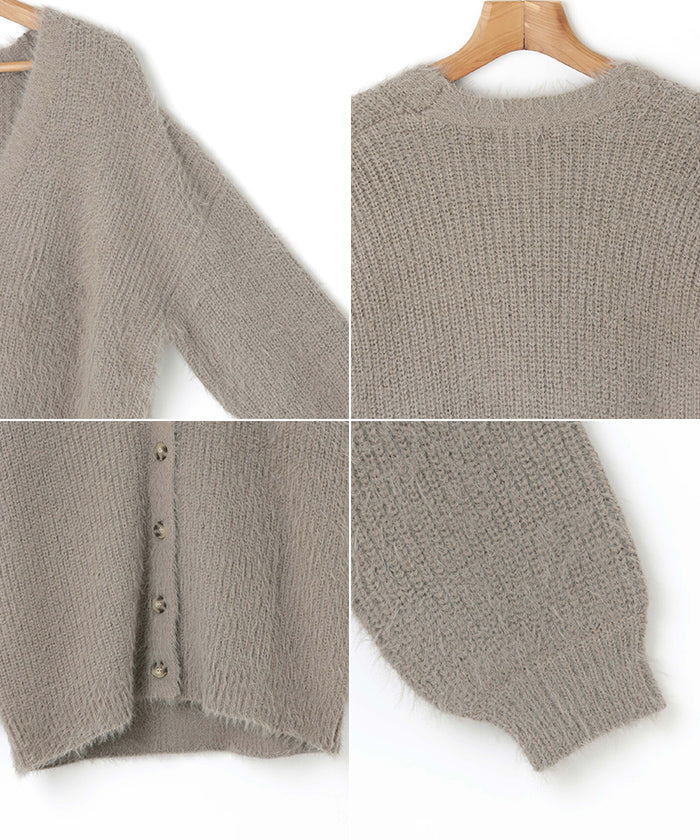 アンドミー andme フェザーヤーン片畦編み長袖ニットカーディガン トップス