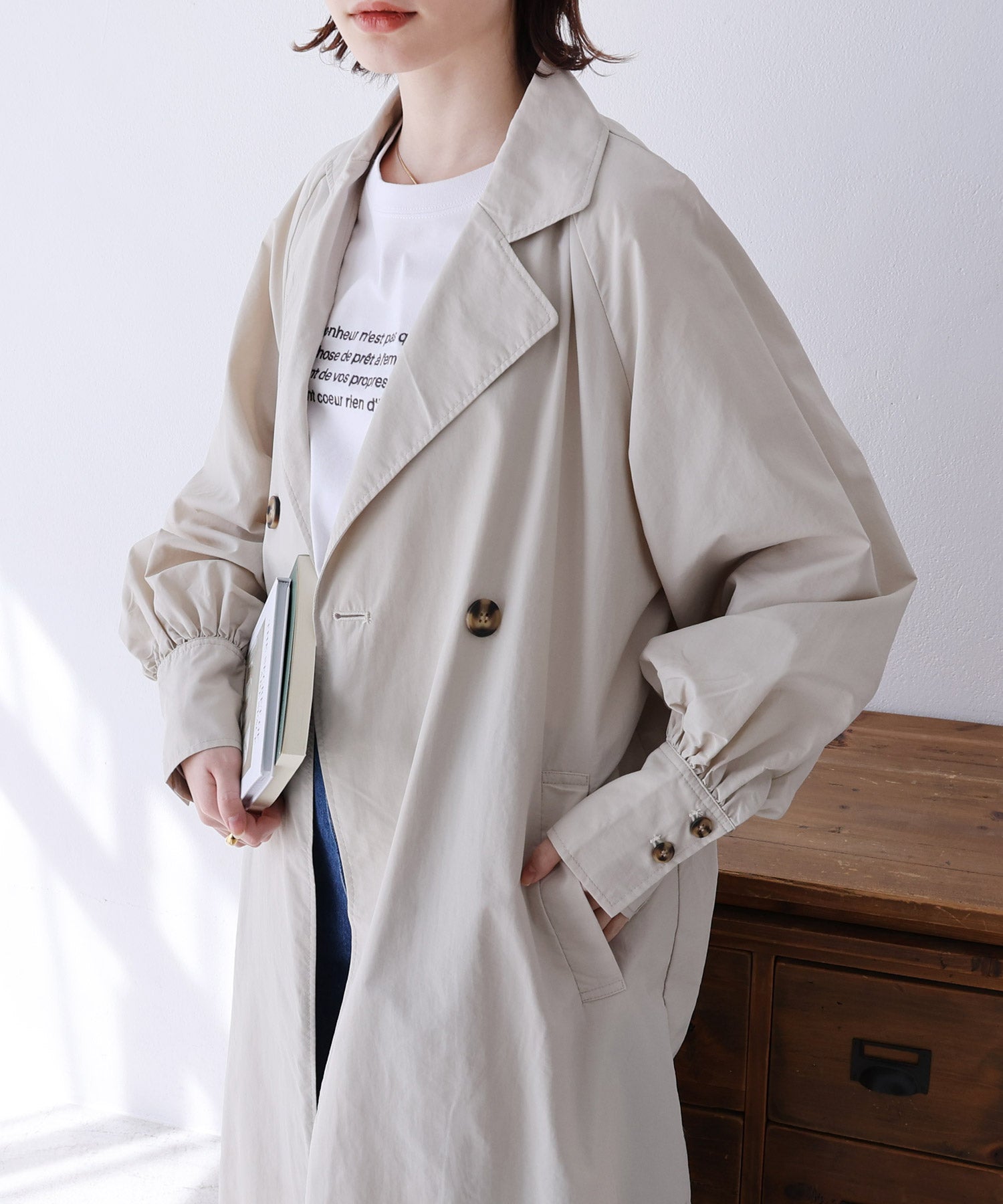 アンドミー andme ナイロンオーバーサイズトレンチコート (アイボリー) アイボリー