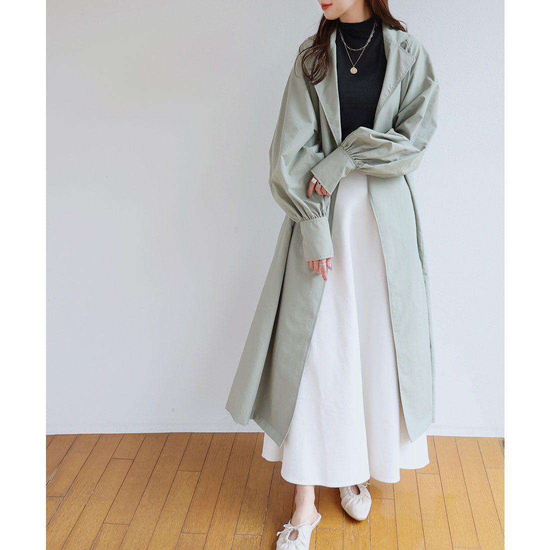 アンドミー andme ナイロンオーバーサイズトレンチコート (ライトカーキ) ライトカーキ