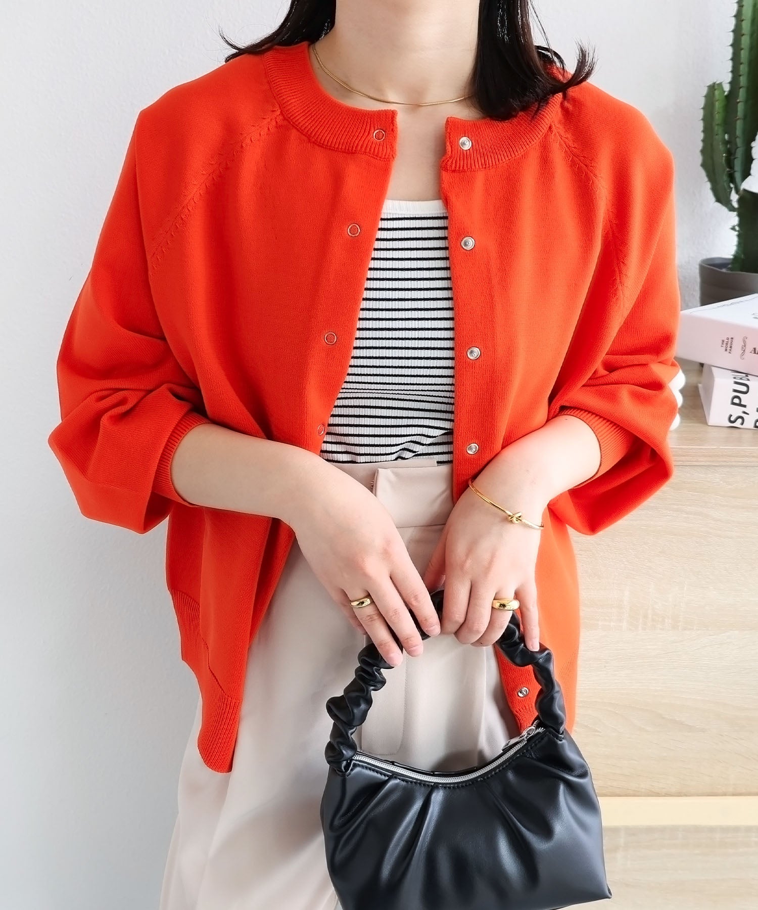 アンドミー andme スポンディッシュ 前後2way ニット カーディガン (オレンジ) オレンジ