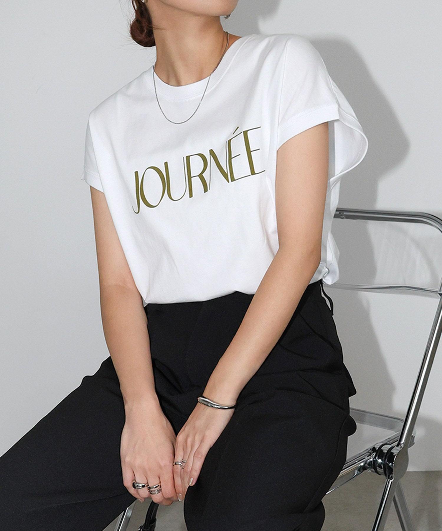 アンドミー andme ロゴプリント フレンチスリーブ Tシャツ (オフホワイト×カーキ) オフホワイト×カーキ