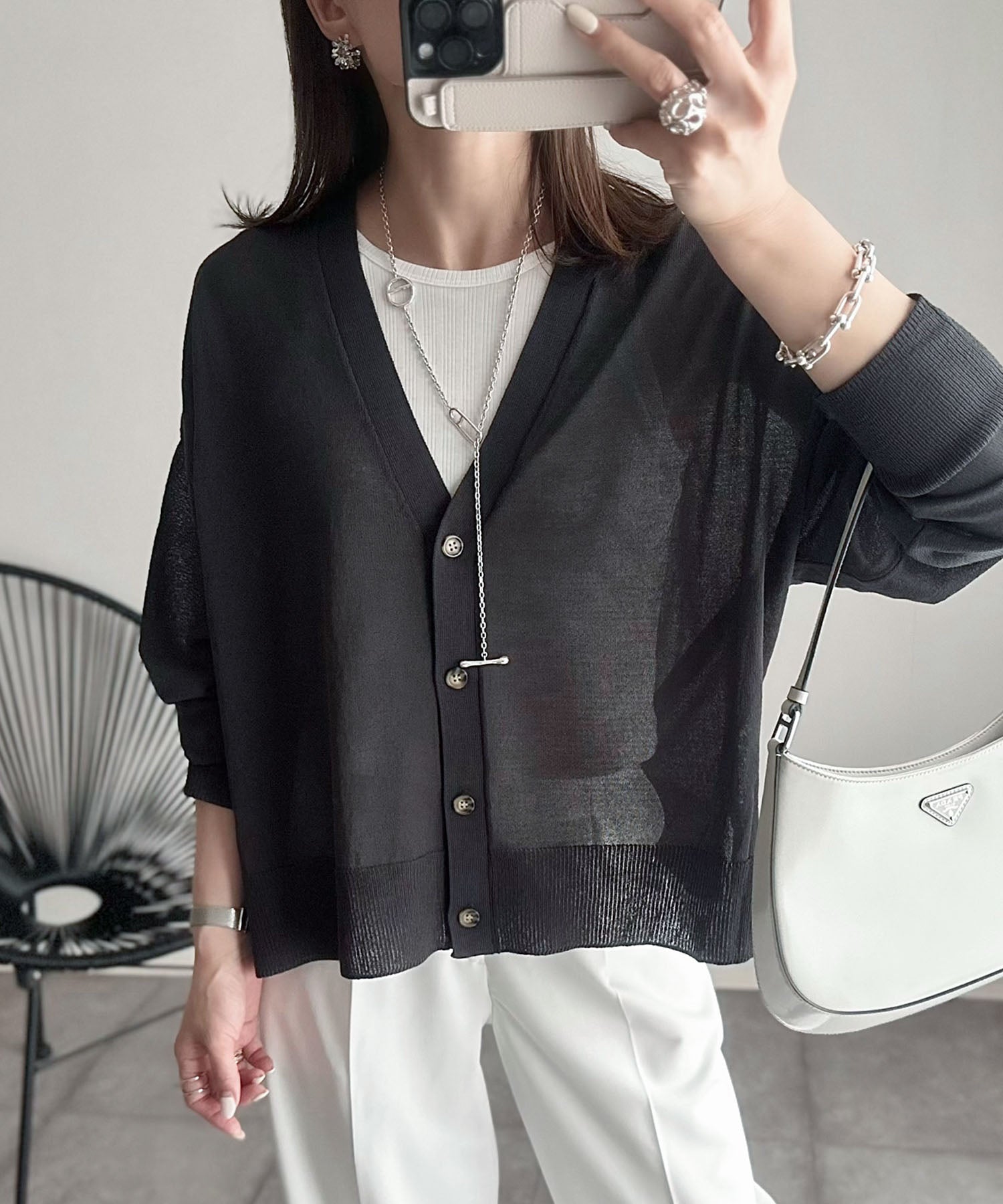 アンドミー andme UVケア 接触冷感 シアー ショート丈 カーディガン