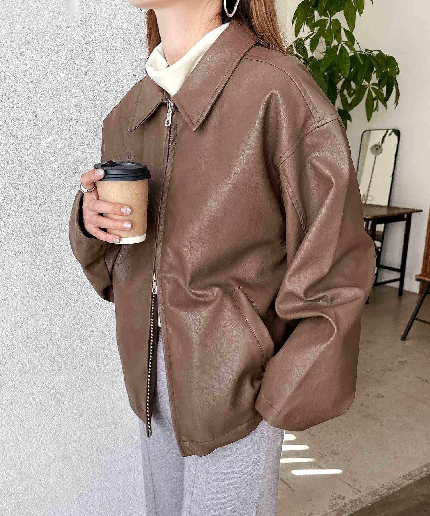 andme Faux Leather Oversized Double Zip Blouson