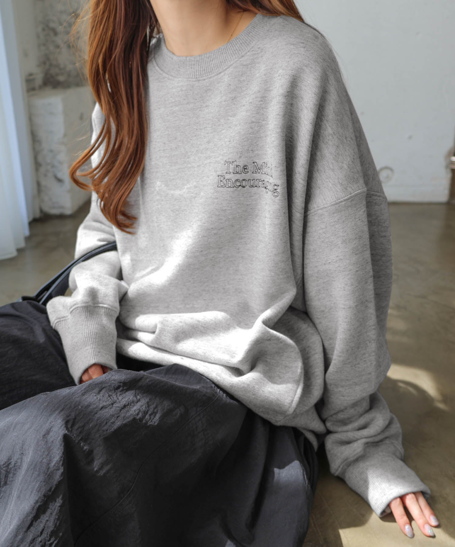 アンドミー andme 裏起毛 ロゴ刺繍 スウェット プルオーバー オーバーサイズ,グレー