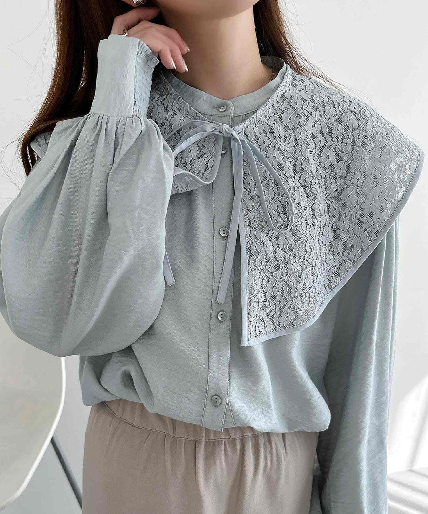 andme lace detachable collar 2way shirt blouse