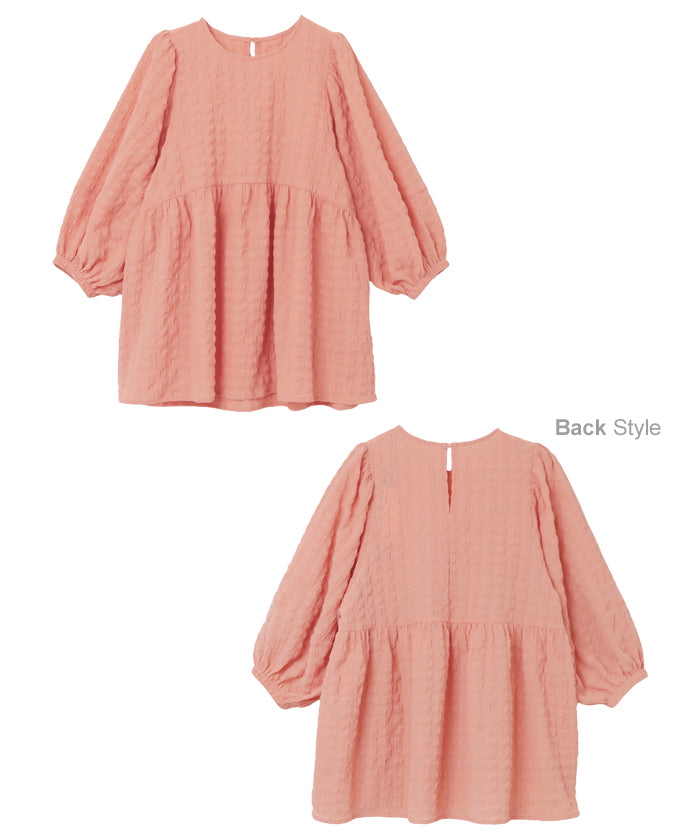 アンドミー andme チェック柄 ふくれジャガード ペプラム チュニック トップス (オフホワイト) オフホワイト