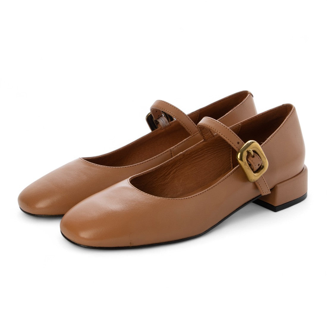 アンヘル アラルコン ANGEL ALARCON ローヒールストラップパンプス (キャメル) キャメル